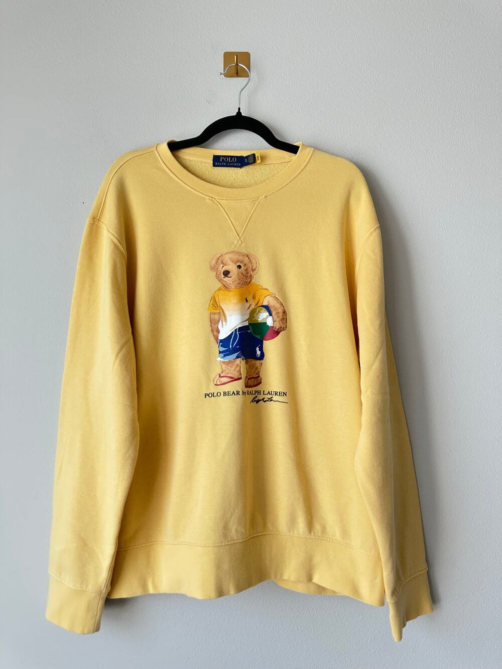 Polo Ralph Lauren Polo Bear Beach Ball Fleece Crewneck Sweatshirt XL Yellow - Picture 1 of 5